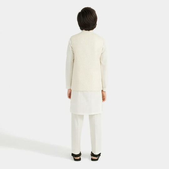 Boys Poly Viscose 3Piece Suit - Off White