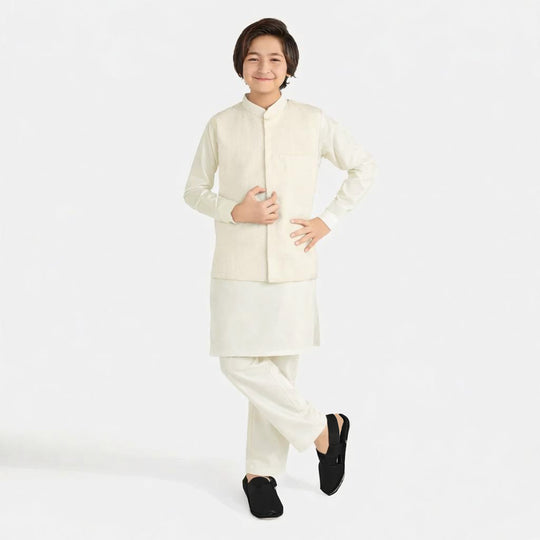 Boys Poly Viscose 3Piece Suit - Off White