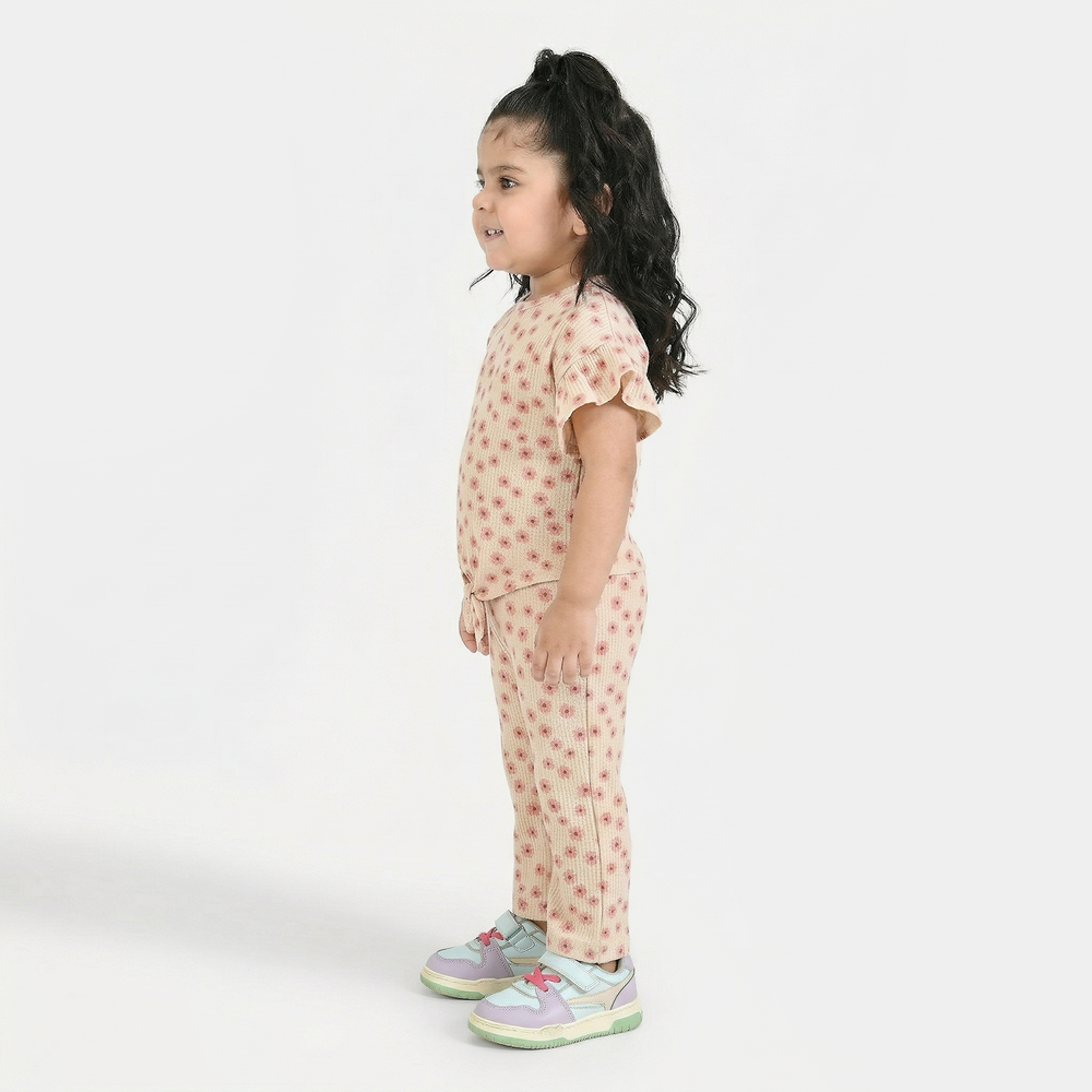 Infant Girls Waffle Suit (Flora) - Peach