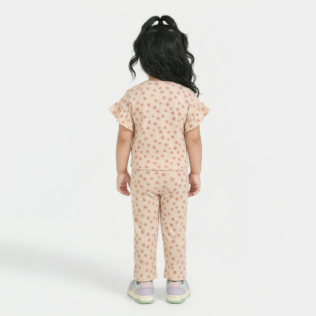 Infant Girls Waffle Suit (Flora) - Peach