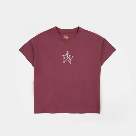Girls Jersey/Terry T-Shirt (Star) - Maroon