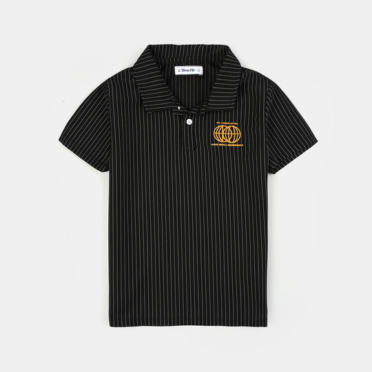 Teens Boys Polyester yarn dyed Polo (Big Things) - Black
