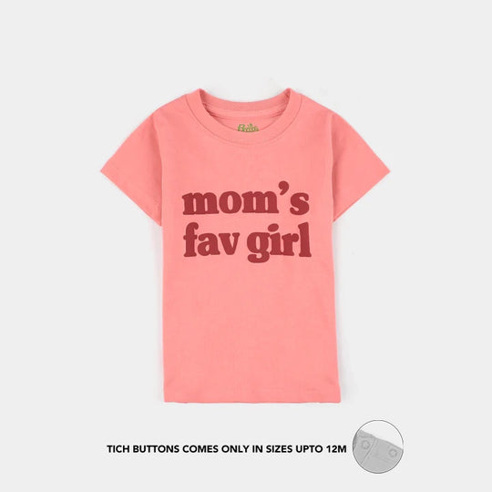 Infant Girls Jersey/Terry T-Shirt (Moms Fav Girl) - Peach