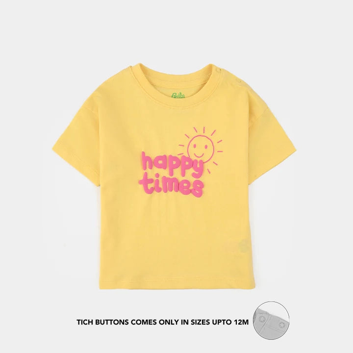 Infant Girls Jersey/Terry T-Shirt (Happy Time) - Yellow