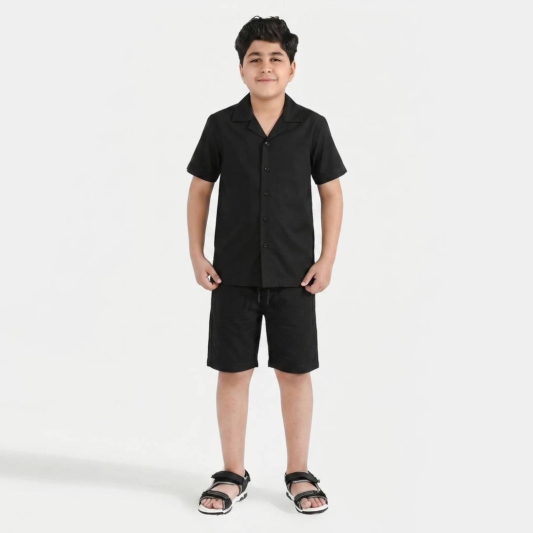 Boys Yarn Dyed Woven Suit - Black