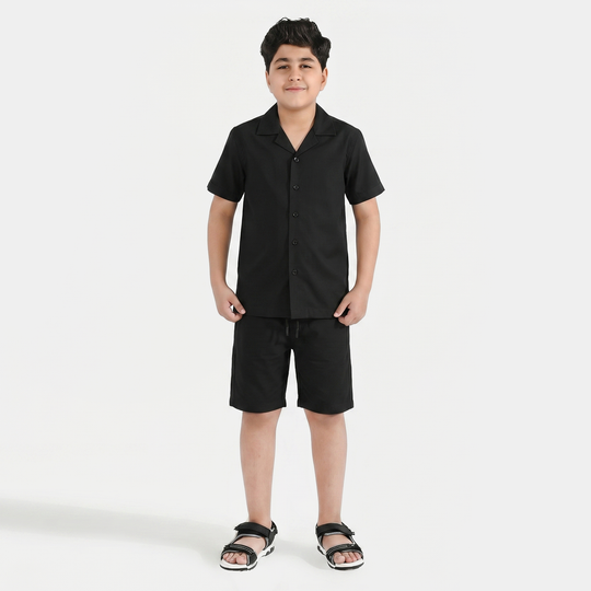 Boys Yarn Dyed Woven Suit - Black