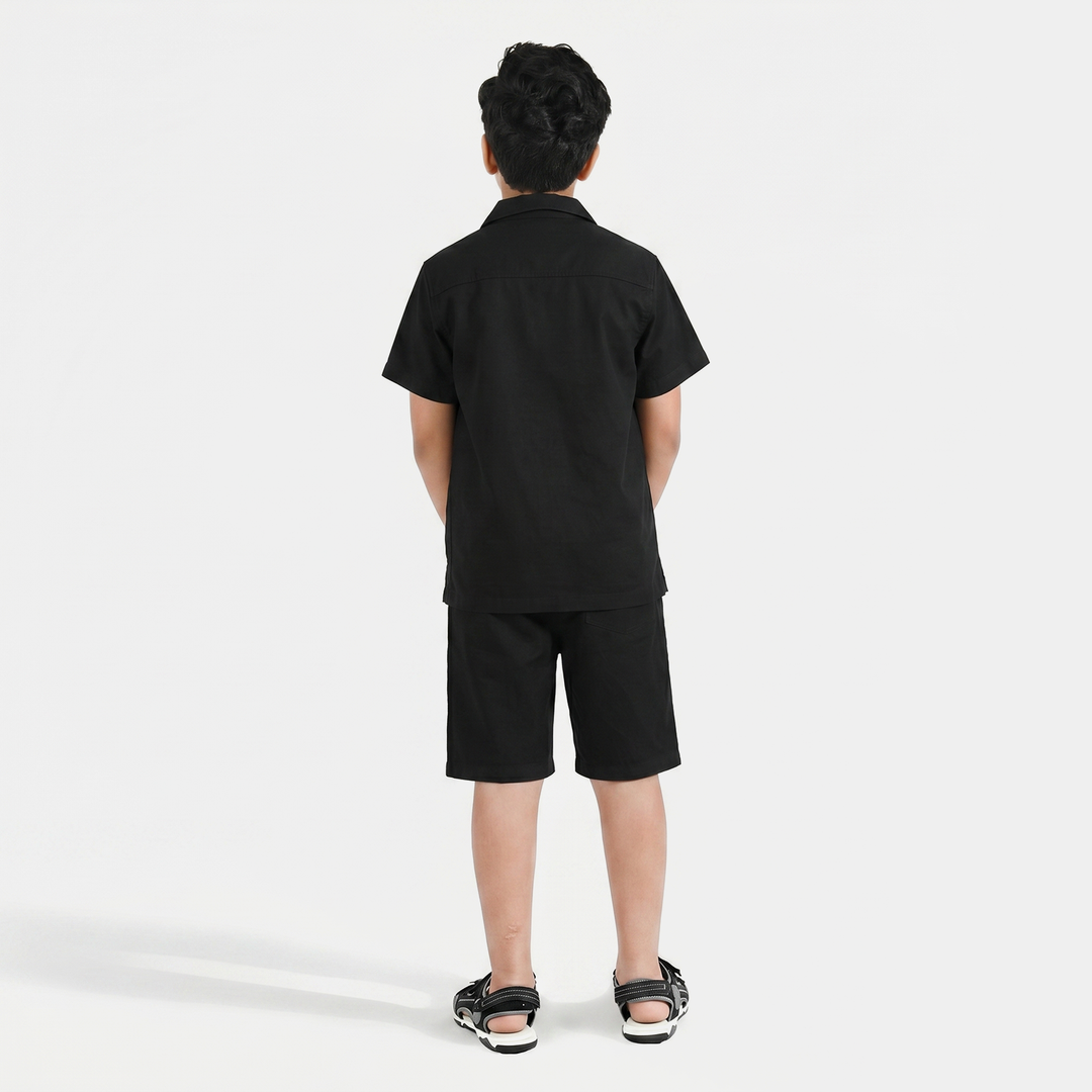 Boys Yarn Dyed Woven Suit - Black