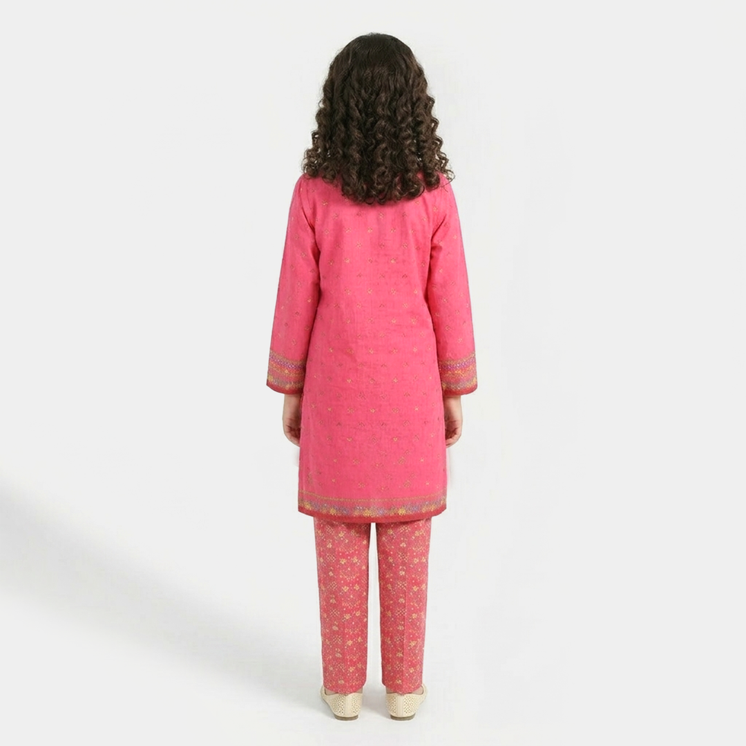 Teens Girls Jacquard Printed 2Pcs (Bloom) - Pink