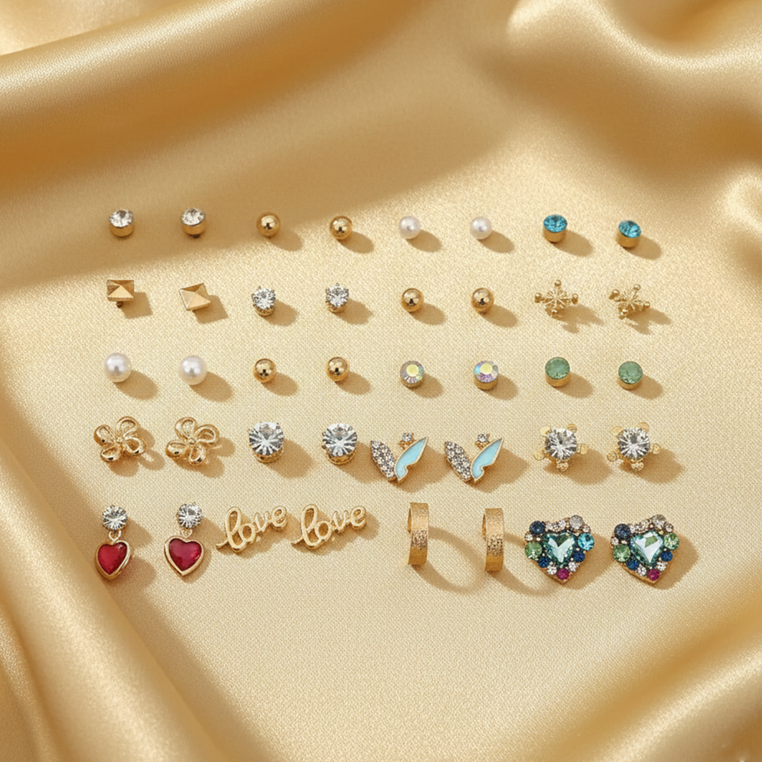 Assorted Earrings Studs / Tops Set (20 Pairs)