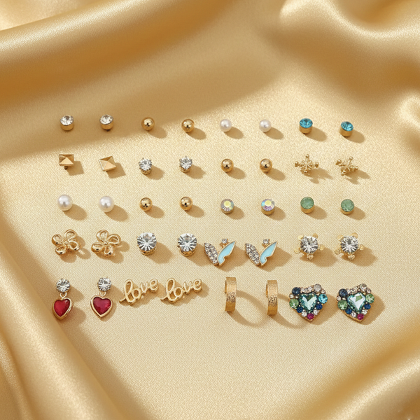Assorted Earrings Studs / Tops Set (20 Pairs)