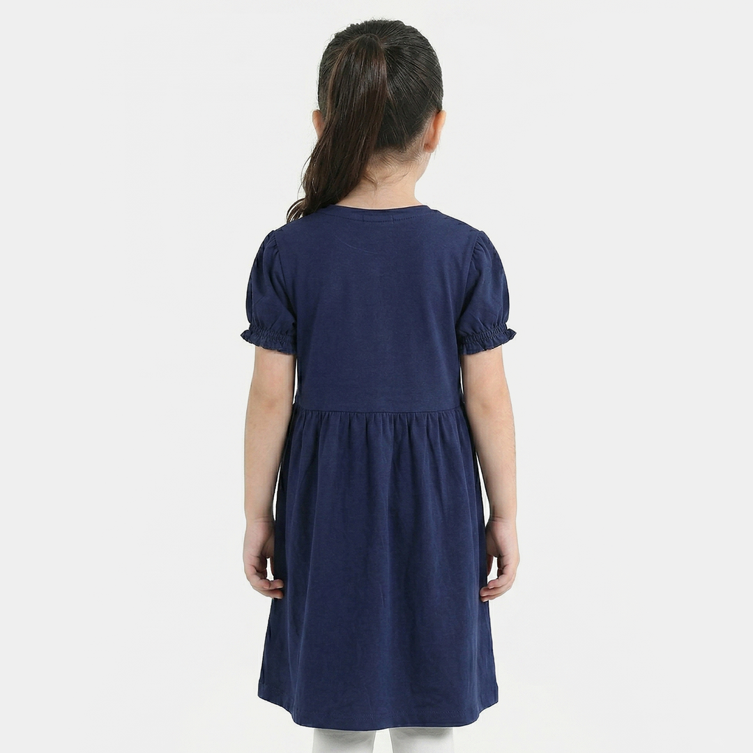 Girls Jersey/Terry Knitted Frock (Flowers & Strawberry) - Navy Blue