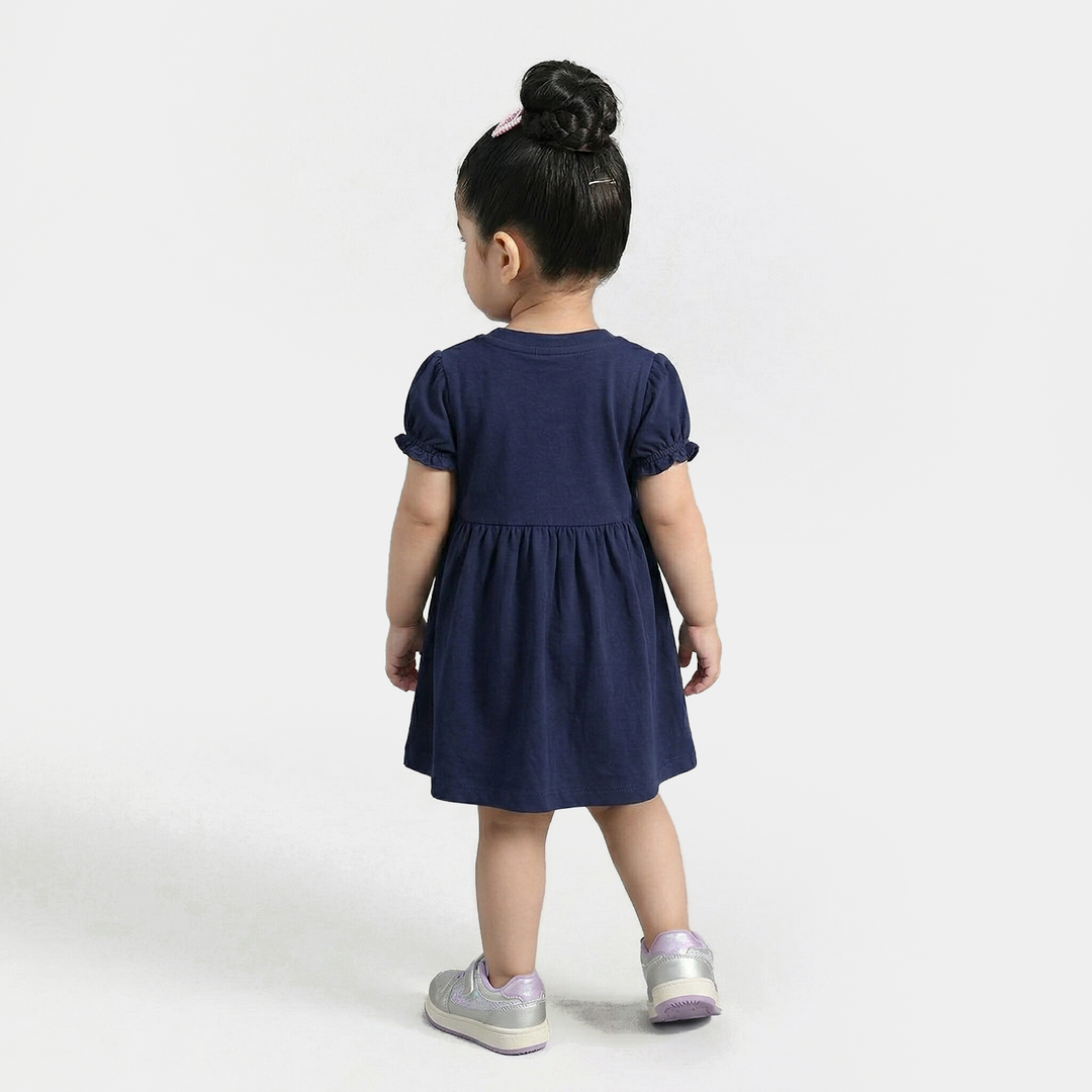 Infant Girls Jersey/Terry Knitted Frock (Flowers & Strawberry) - Navy Blue