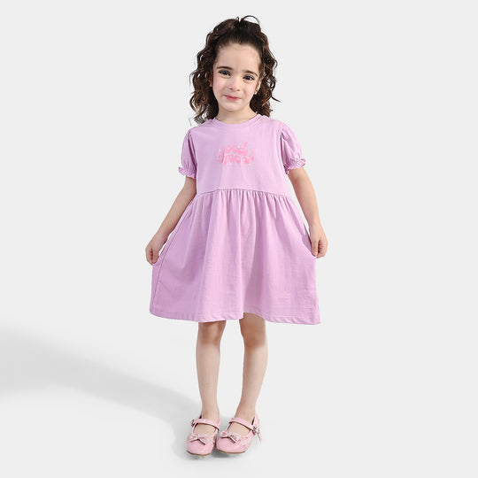 Girls Jersey/Terry Knitted Frock (Good Mood) - Pink