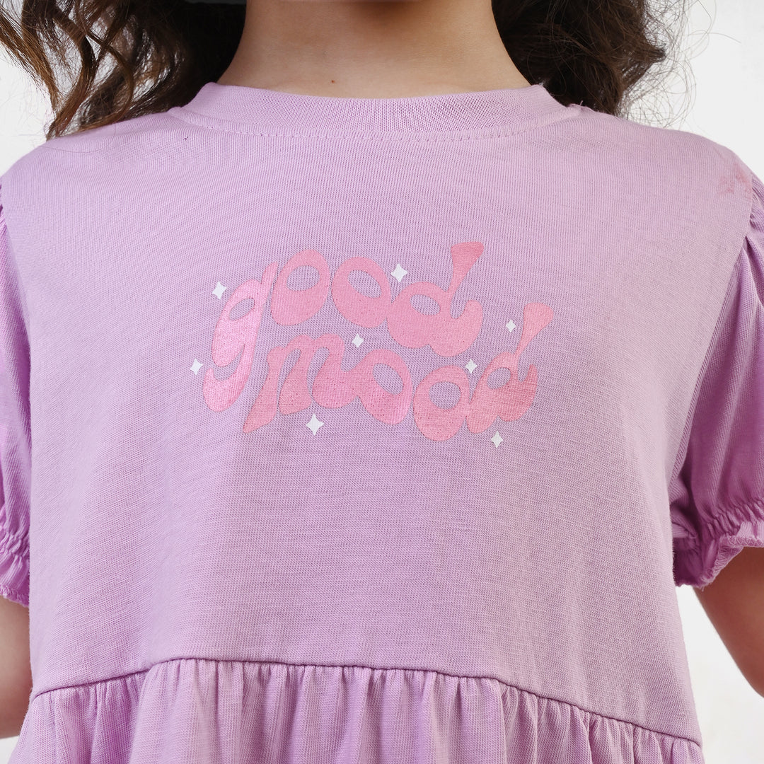 Girls Jersey/Terry Knitted Frock (Good Mood) - Pink