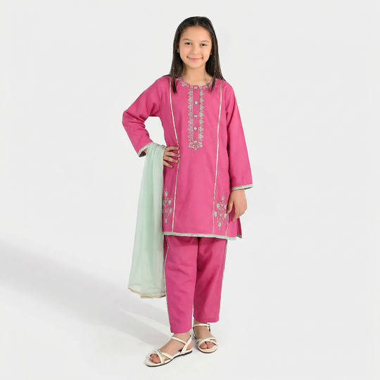 Teens Girls Jacquard 3Pcs Dil Naz - Shocking Pink