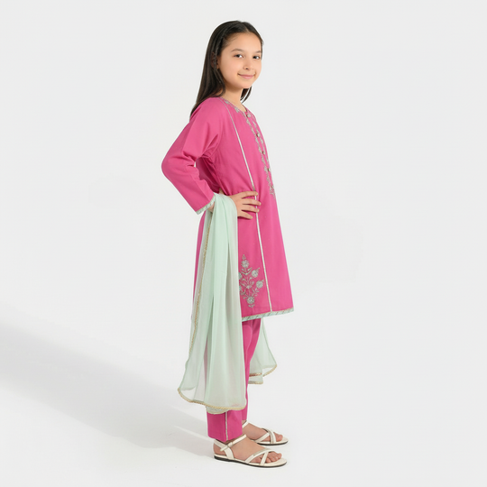 Teens Girls Jacquard 3Pcs Dil Naz - Shocking Pink