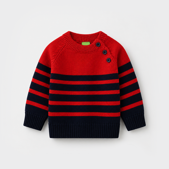 Infant Boys Acrylic Sweater - Navy & Red Stripe