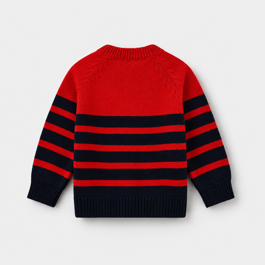Infant Boys Acrylic Sweater - Navy & Red Stripe