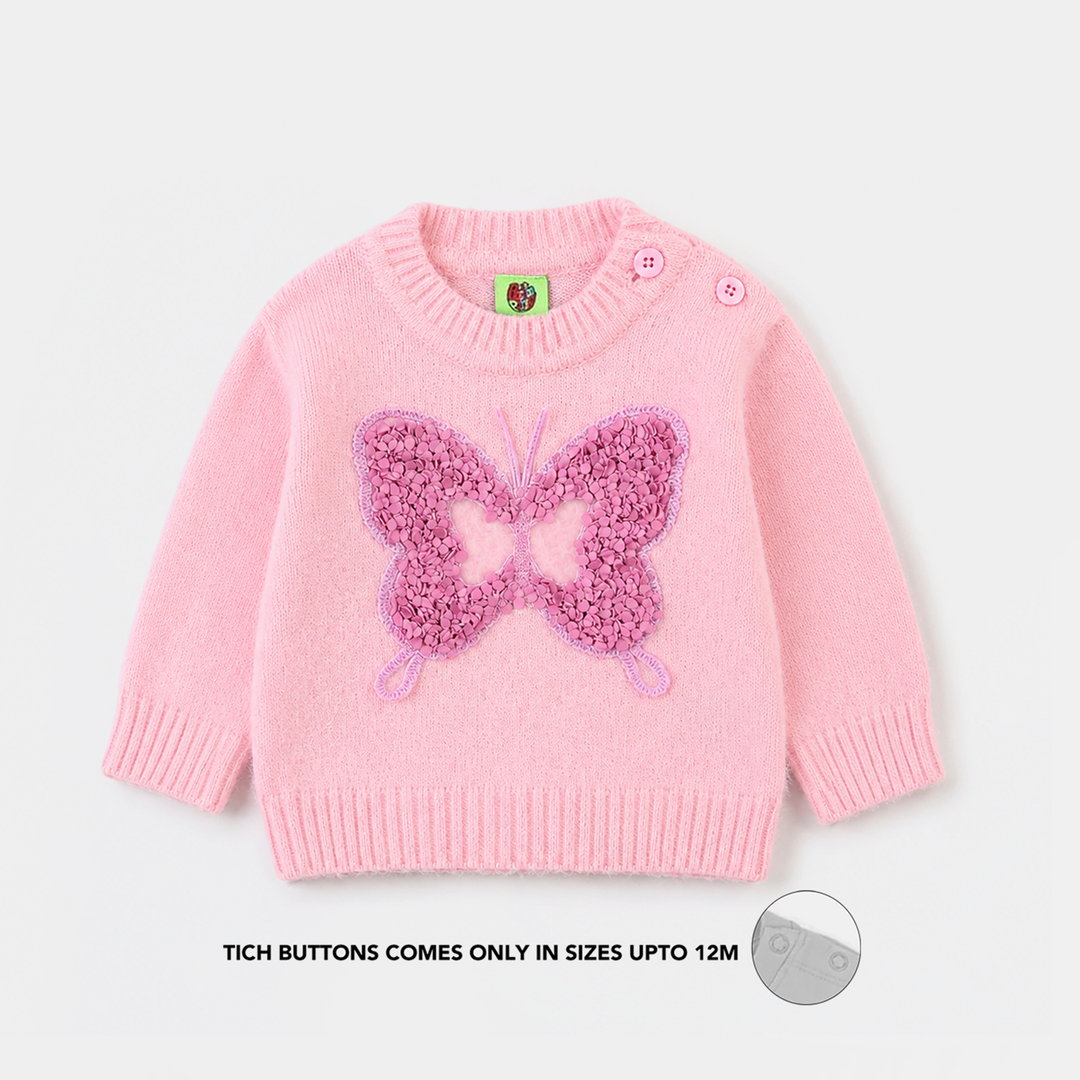Infant Girls Acrylic Sweater - Petal Butterfly - Pink