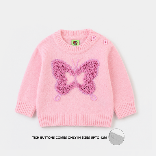 Infant Girls Acrylic Sweater - Petal Butterfly - Pink