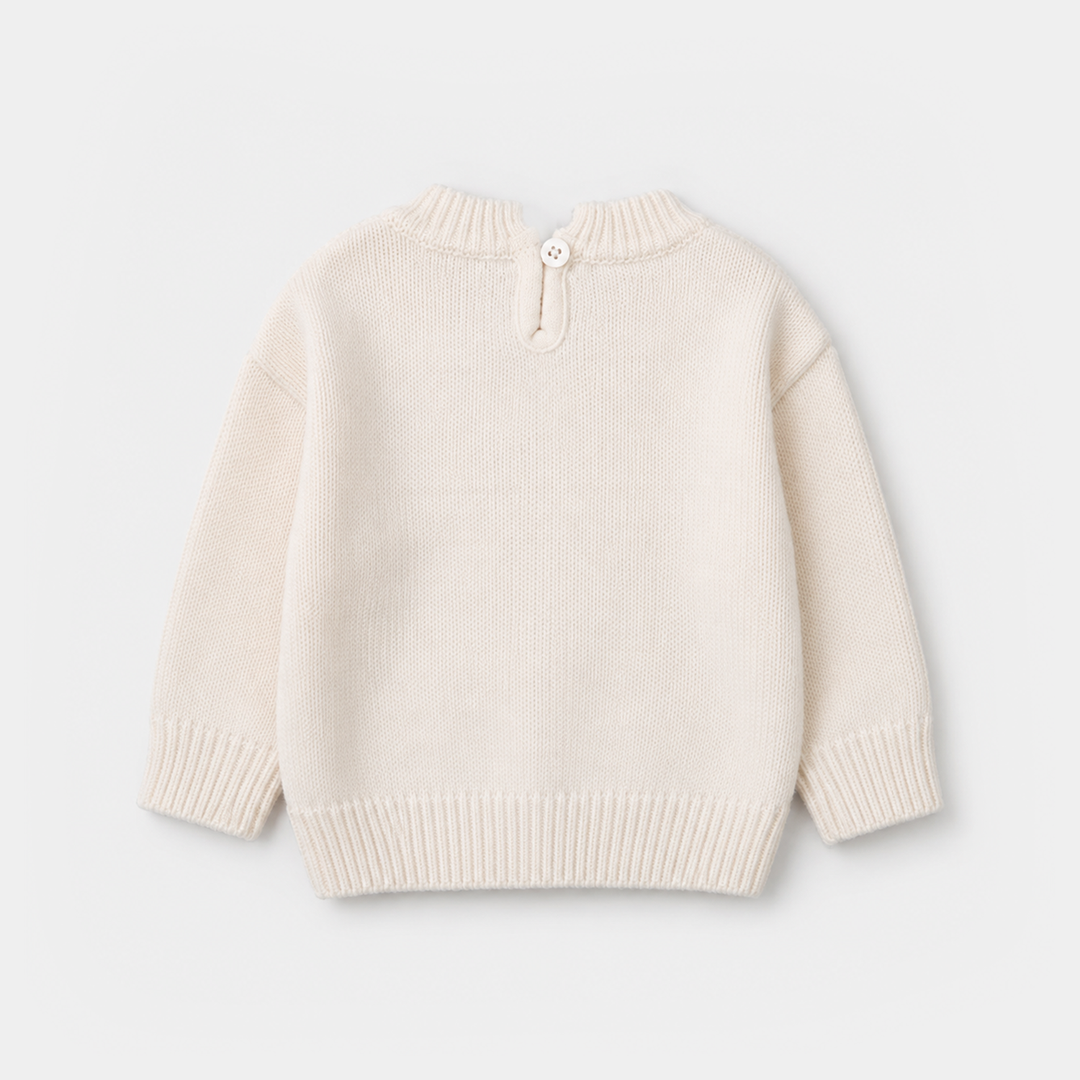Infant Girls Acrylic Sweater - Lurex Bow - Off White