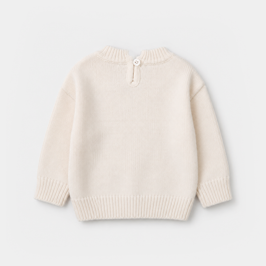 Infant Girls Acrylic Sweater - Lurex Bow - Off White