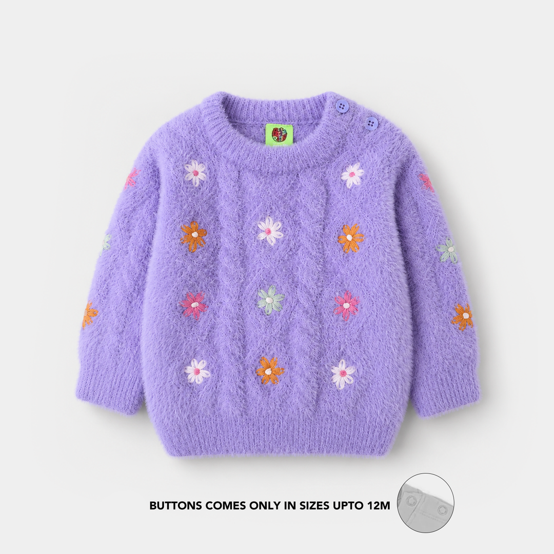 Infant Girls Acrylic Sweater - Flower Fusion - Lilac