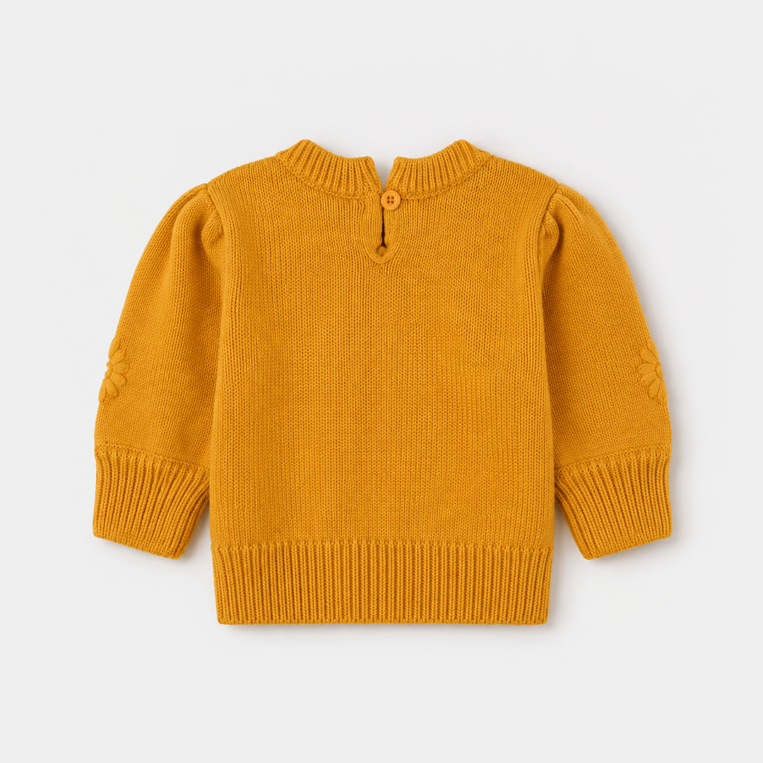Infant Girls Acrylic Sweater - Flower Bunches - Mustard