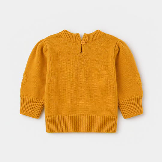 Infant Girls Acrylic Sweater - Flower Bunches - Mustard