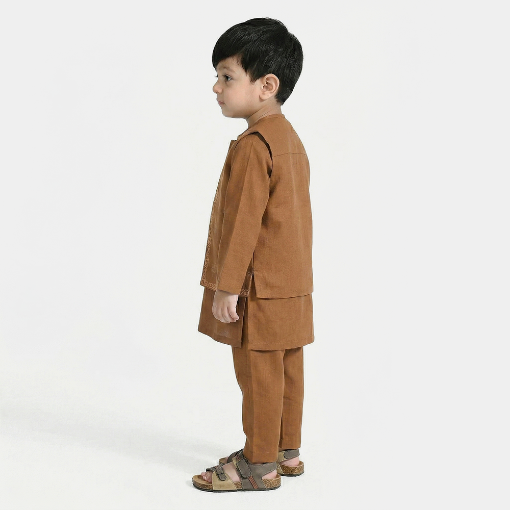 Infant Boys Cotton Slub 3-Piece Suit - Brown