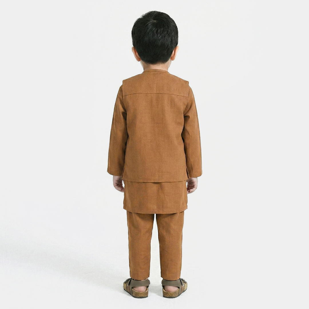Infant Boys Cotton Slub 3-Piece Suit - Brown