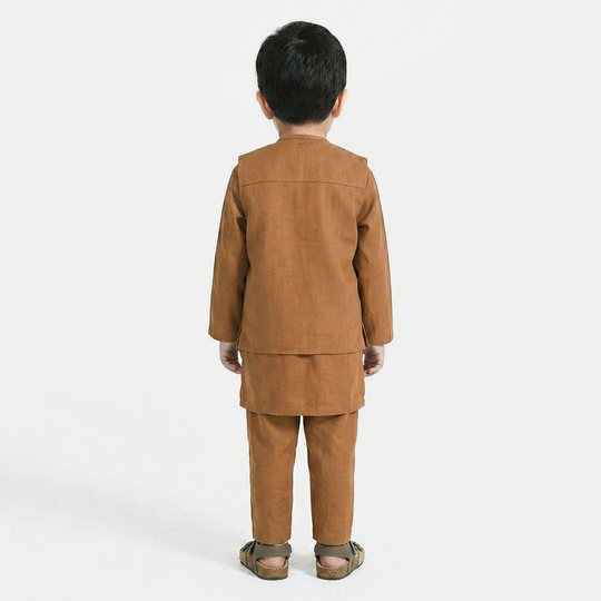 Infant Boys Cotton Slub 3-Piece Suit - Brown