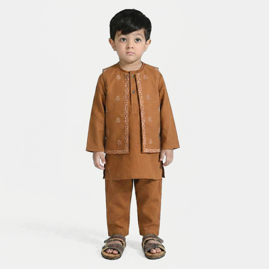 Infant Boys Cotton Slub 3-Piece Suit - Brown
