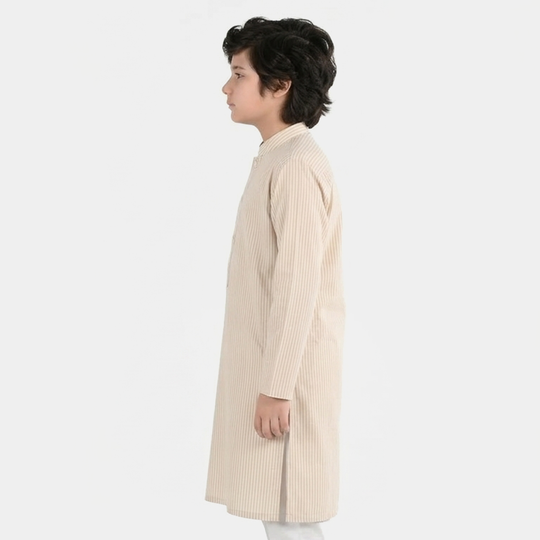 Boys Yarn Dyed Basic Kurta (Stripe) - Beige