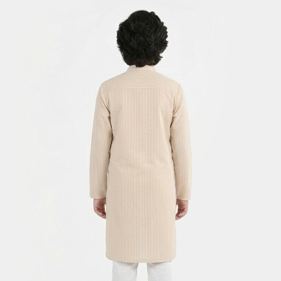 Boys Yarn Dyed Basic Kurta (Stripe) - Beige