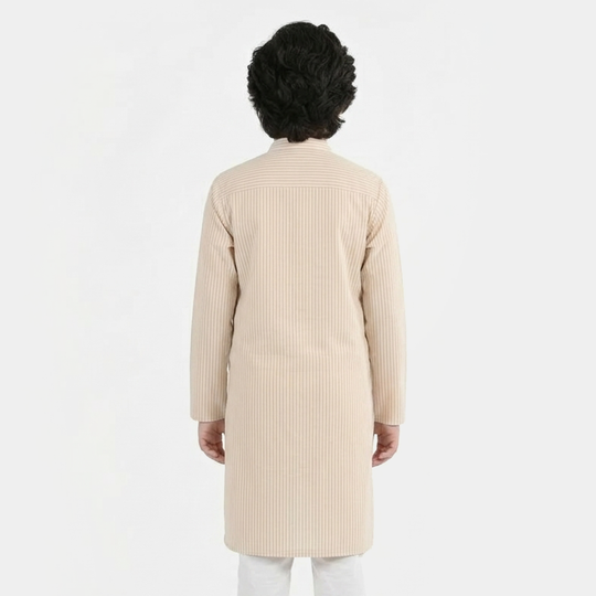 Boys Yarn Dyed Basic Kurta (Stripe) - Beige