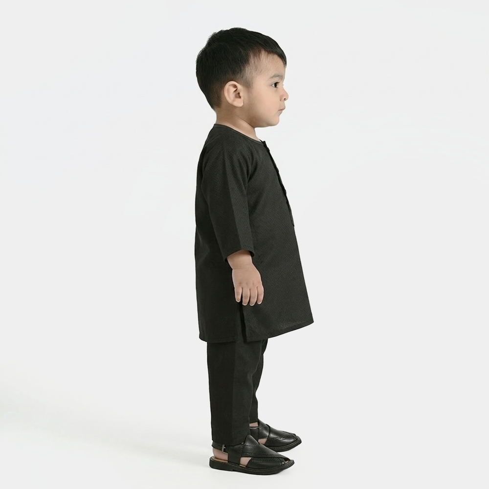 Infant Boys Jacquard Kurta Pajama - Black