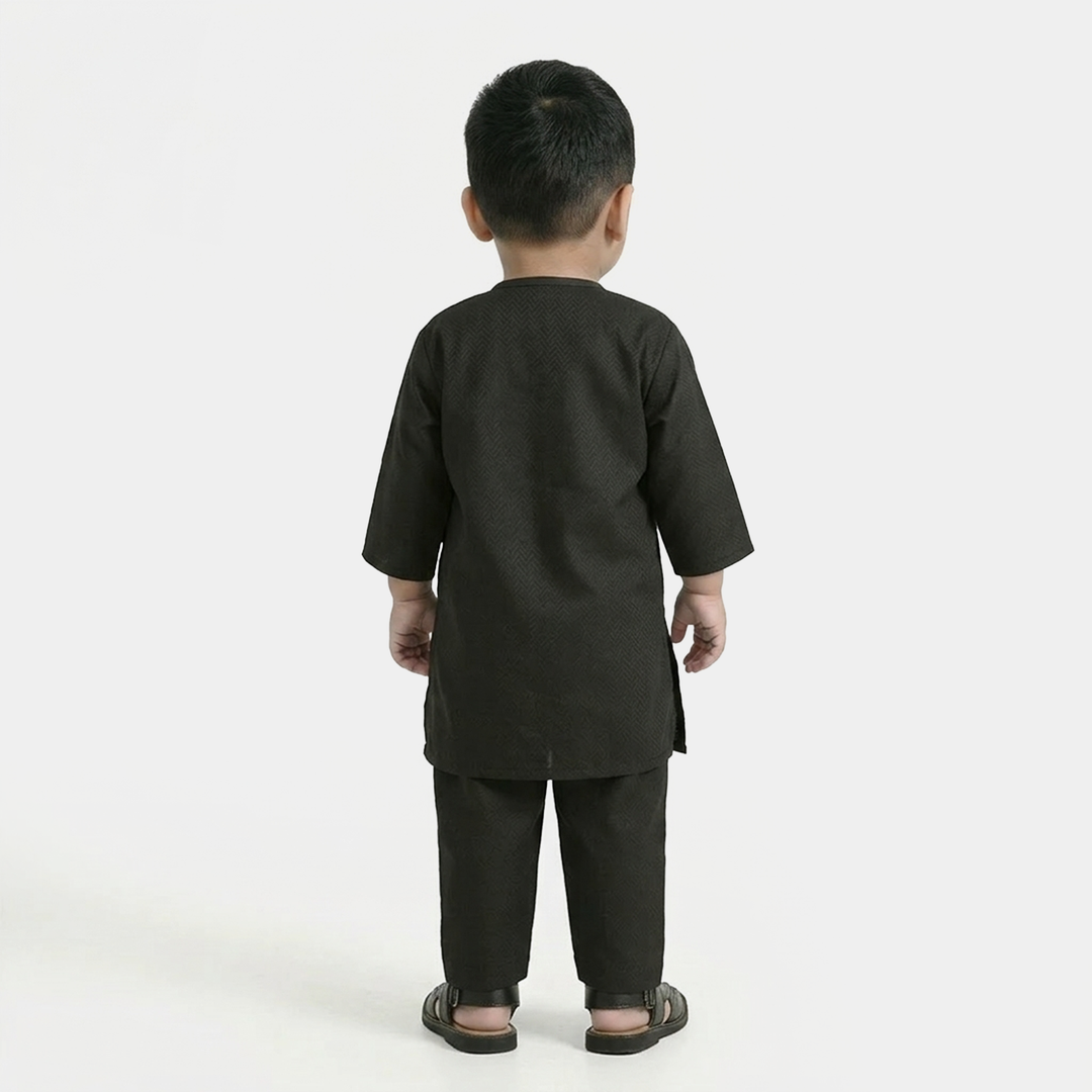 Infant Boys Jacquard Kurta Pajama - Black