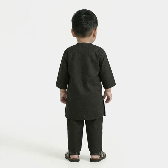 Infant Boys Jacquard Kurta Pajama - Black