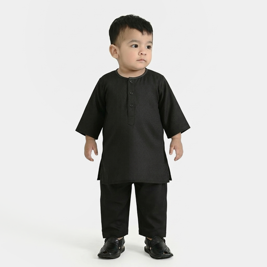 Infant Boys Jacquard Kurta Pajama - Black