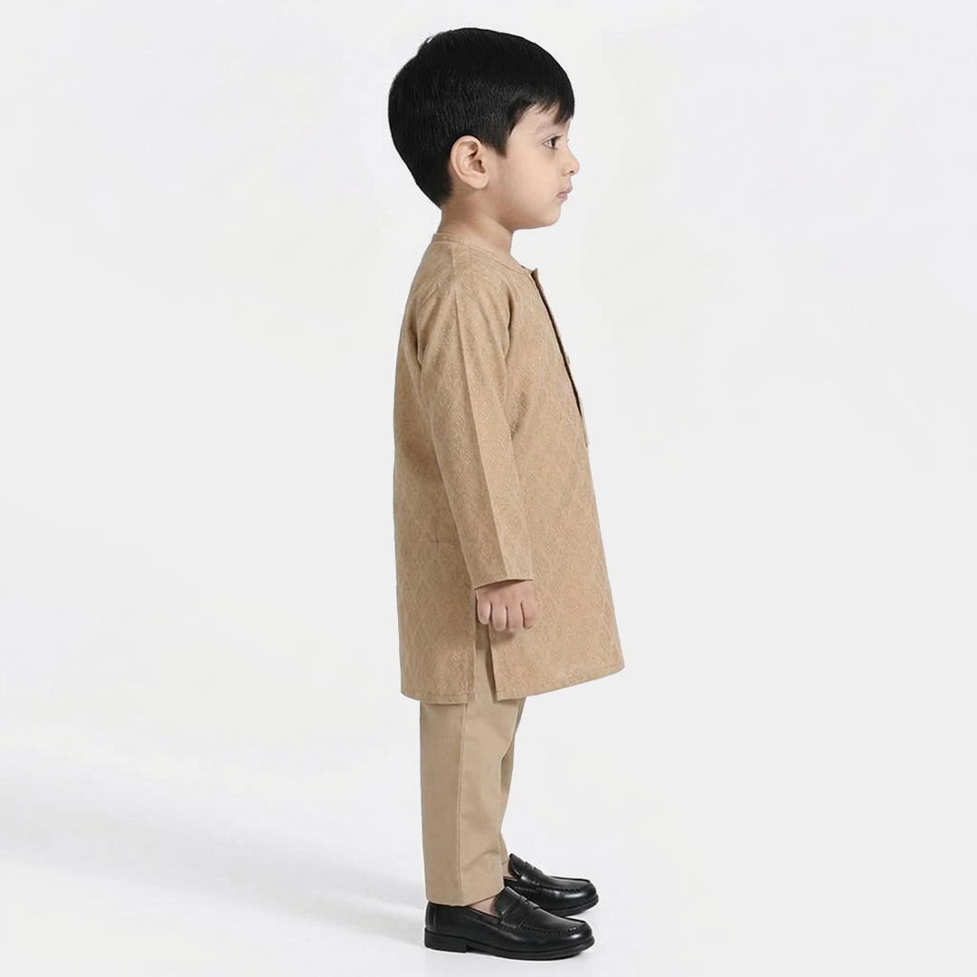 Infant Boys Jacquard Kurta Pajama (Khas) - Beige