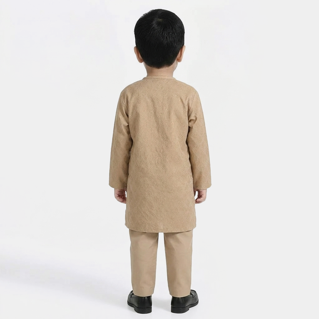 Infant Boys Jacquard Kurta Pajama (Khas) - Beige