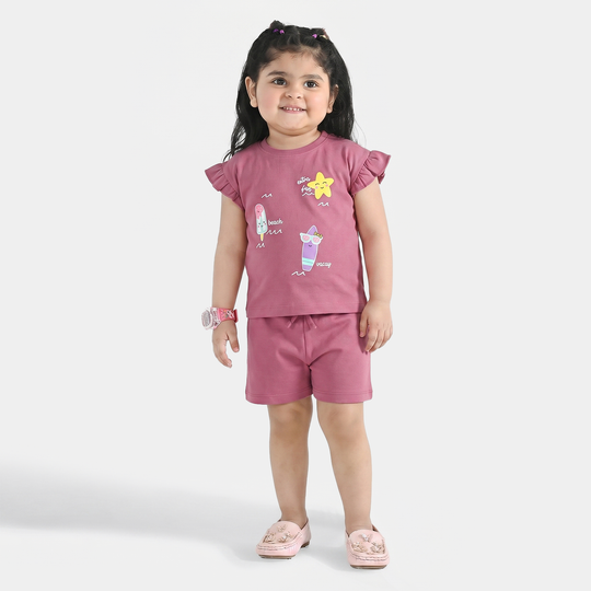 Infant Girls Cotton Interlock Suit (Beach Time) - Pink