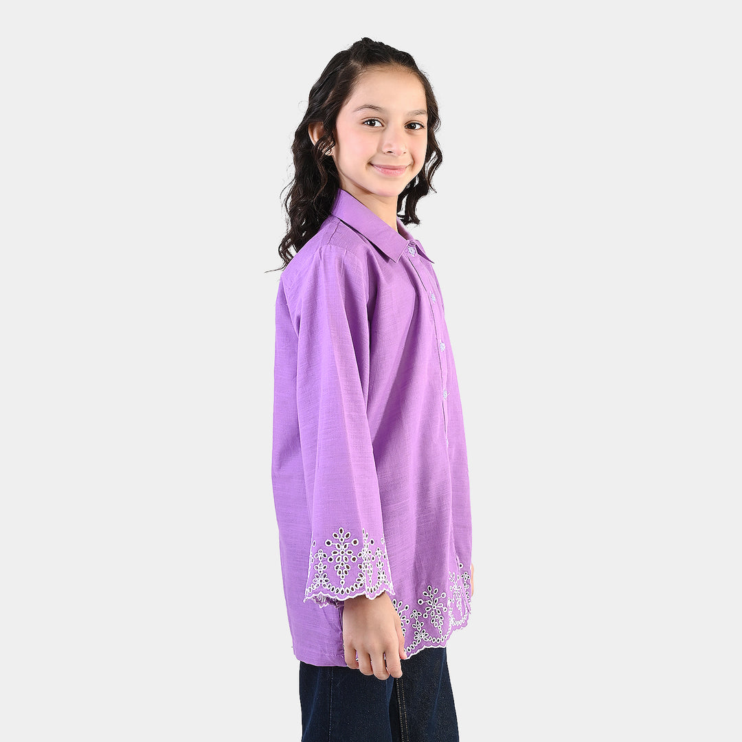 Girls Cotton Slub Top (Berry Embroidery) - Lavender