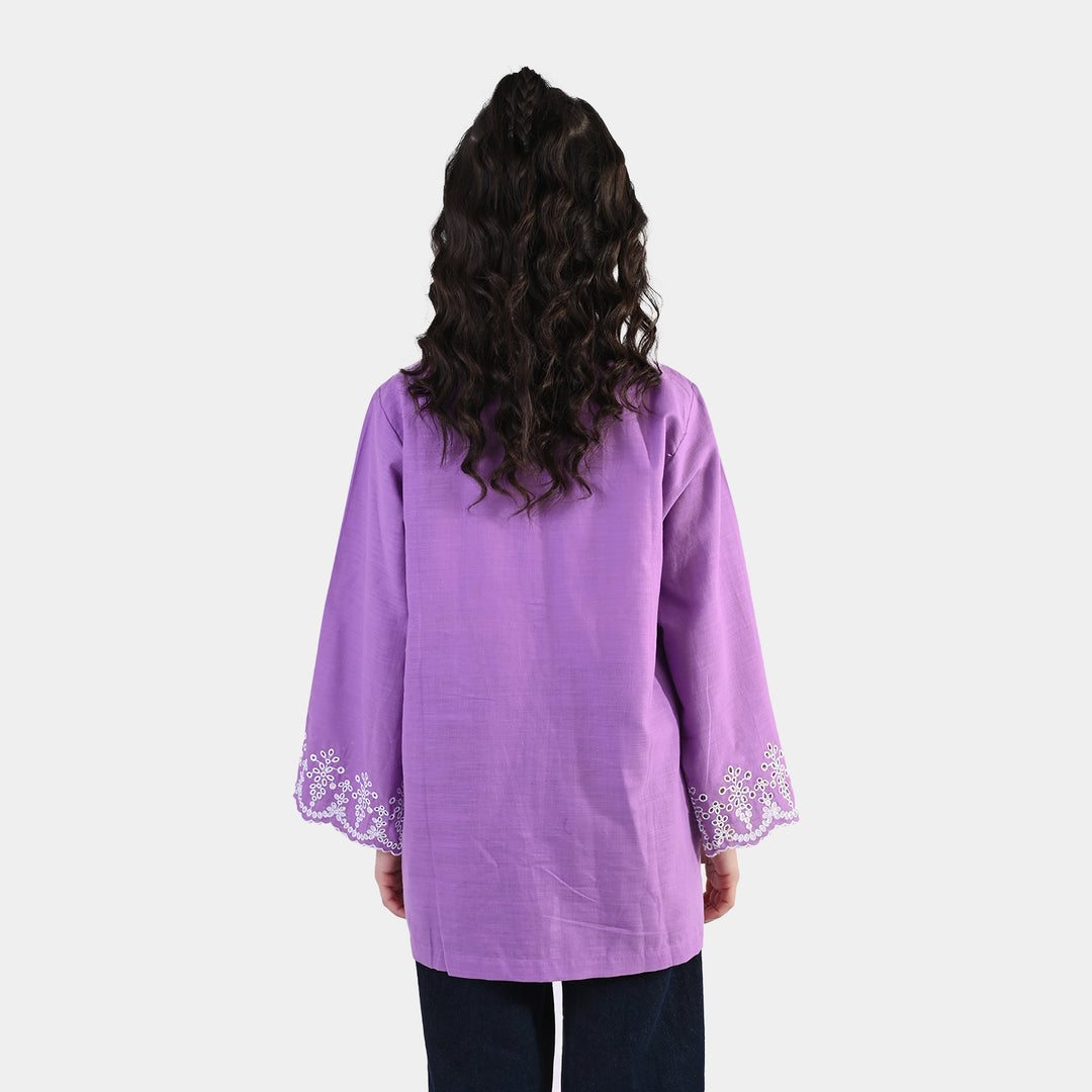 Girls Cotton Slub Top (Berry Embroidery) - Lavender