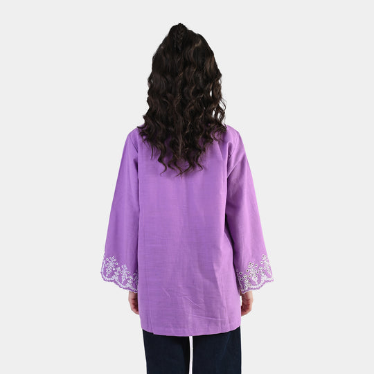Girls Cotton Slub Top (Berry Embroidery) - Lavender