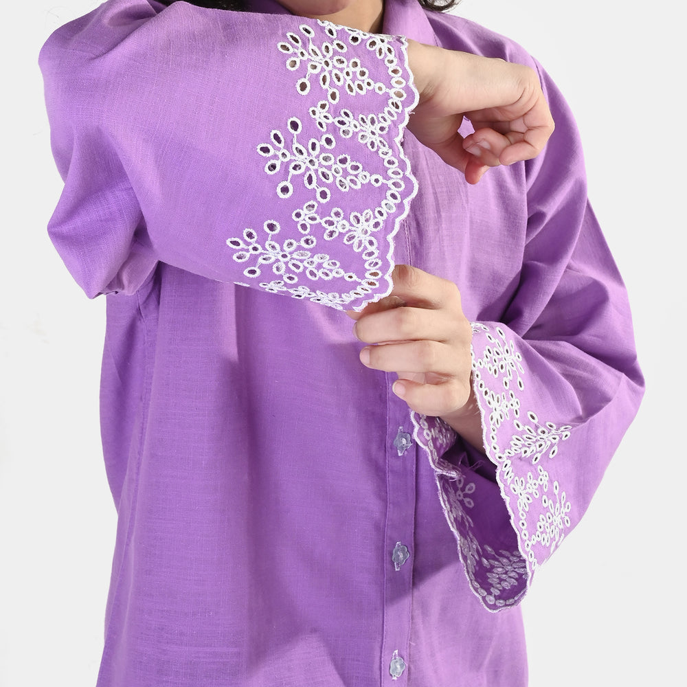 Girls Cotton Slub Top (Berry Embroidery) - Lavender