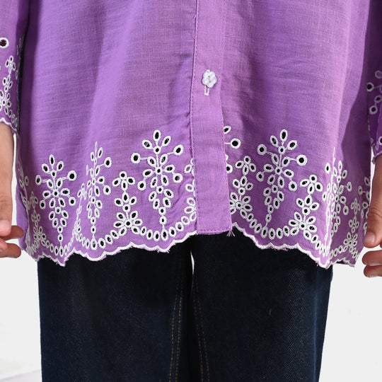 Girls Cotton Slub Top (Berry Embroidery) - Lavender