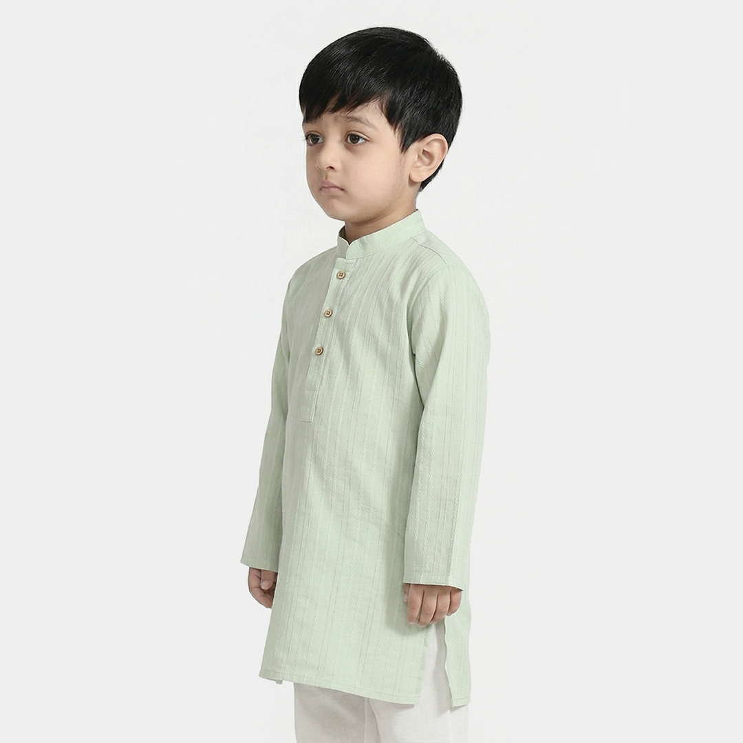 Infant Boys Cotton Jacquard Kurta (Dobby) - Green