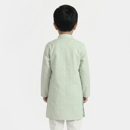 Infant Boys Cotton Jacquard Kurta (Dobby) - Green
